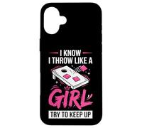 Carcasa para iPhone 16 Plus Mujer de Cornhole, Divertida, Lanzo como una niña, Trato de Mantener el Ritmo
