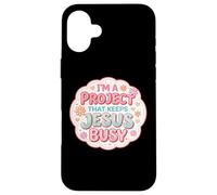 Carcasa para iPhone 16 Plus Mujer Soy un Proyecto Que Mantiene a Jesús Ocupado Divertido Cristiano