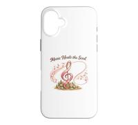 Carcasa para iPhone 16 Plus Music Heals The Soul de Mujer con cáncer con Cinta Rosa