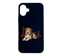 Carcasa para iPhone 16 Plus Mutt Dog Lover Heartbeat ECG Pulse Estilo de Raza Mixta