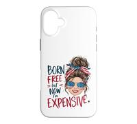 Carcasa para iPhone 16 Plus Nacido Libre Pero Ahora Soy Caro Retro 4 de Julio Mujeres Chica