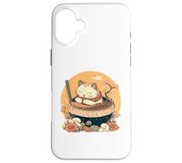 Carcasa para iPhone 16 Plus Neko Cat Eating Bowl of Ramen Pho Sopa de Fideos Japón Kawaii
