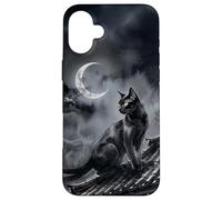 Carcasa para iPhone 16 Plus Nekomata Yokai Gato Negro Luna Creciente Arte Sumi-e