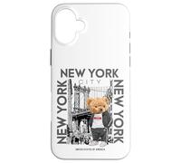 Carcasa para iPhone 16 Plus New York City Teddy Bear with The Dumbo Manhattan Bridge