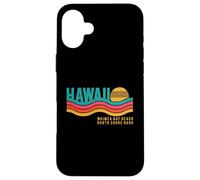 Carcasa para iPhone 16 Plus North Shore, Oahu, Bahía de Waimea, Hawái, Puesta de Sol Retro, años 70 y 80
