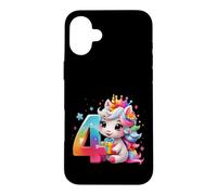 Carcasa para iPhone 16 Plus NÚMERO 4 AÑOS NIÑA Unicornio 4º Nacimiento