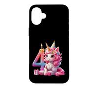 Carcasa para iPhone 16 Plus NÚMERO 4 AÑOS NIÑA Unicornio 4º Nacimiento