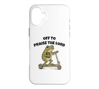 Carcasa para iPhone 16 Plus Off to Praise The Lord Funny Christian Meme Frog Humor