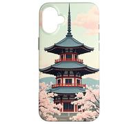 Carcasa para iPhone 16 Plus Pagoda Japonesa Flor de Cerezo Primavera Paisaje Diseño