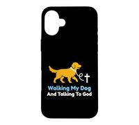 Carcasa para iPhone 16 Plus Paseando a mi Perro y Hablando con Dios Christian Pet Owner