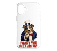 Carcasa para iPhone 16 Plus Pastor Australiano Australiano Australiano EE.UU. Divertido Retro Vintage 4 de Julio