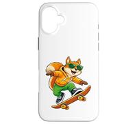 Carcasa para iPhone 16 Plus Patineta Squirrel Riding Skateboard Skater Gráfico