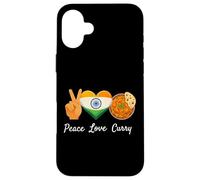 Carcasa para iPhone 16 Plus Peace Love Curry Amante de la Comida India