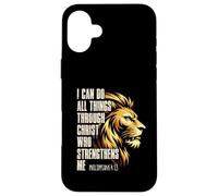 Carcasa para iPhone 16 Plus Philippians 4:13 Religious Lion Strengthens Christian