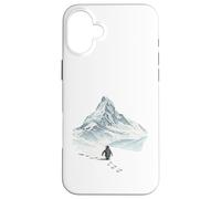 Carcasa para iPhone 16 Plus Pingüino Solitario marchando hacia la montaña desorientado, Pero por qué