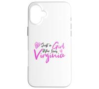 Carcasa para iPhone 16 Plus Pink Just a Girl Who Loves Virginia Cute Virginia Girl