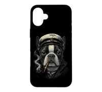 Carcasa para iPhone 16 Plus Pipa para Fumar Perros Boston Terrier, Nautical Captain Dog Aver