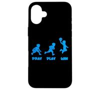 Carcasa para iPhone 16 Plus Pray Play Win Jugador de Baloncesto Niño Cristianismo Fe
