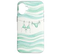 Carcasa para iPhone 16 Plus Preppy Bikini Verano Costa Cowgirl Pastel mar Turquesa Ola