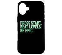 Carcasa para iPhone 16 Plus Press Start Beat Levels Be Epic Controlador de Videojuegos Gamer