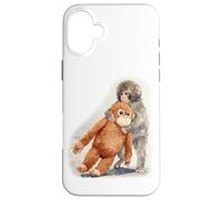 Carcasa para iPhone 16 Plus Punch - Lindo bebé Mono y orangután Peluche Juguete Acuarela