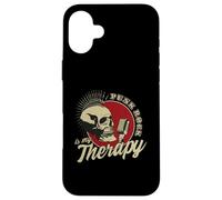 Carcasa para iPhone 16 Plus Punk Rock Is My Therapy Skull Music Cráneo Retro Vintage