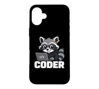 Carcasa para iPhone 16 Plus Raccoon Coder Lindo Gráfico Animal Programación