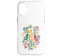 Carcasa para iPhone 16 Plus Rasta Reggae Roots Three Birds Jamaica Folk Art Floral