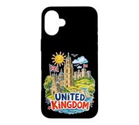 Carcasa para iPhone 16 Plus Recuerdo de Viaje de Castillos con Bandera del Reino Unido