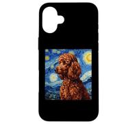 Carcasa para iPhone 16 Plus Red Poodle Dog Van Gogh Style Starry Night
