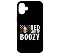Carcasa para iPhone 16 Plus Red White Boozy Drink Beer American Flag 4th of July