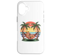 Carcasa para iPhone 16 Plus Relaxing Capybara, Sunset, Palm Tree, Summer capy Vacation