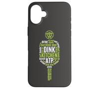 Carcasa para iPhone 16 Plus Reproductor de Bebidas Pickleball Life Paddle Word Cloud