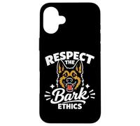 Carcasa para iPhone 16 Plus Respect The Bark Ethics, Humor del Pastor alemán