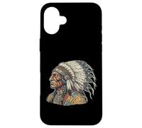 Carcasa para iPhone 16 Plus Retrato del Jefe Nativo Americano Guerrero indígena Vintage