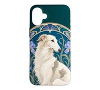 Carcasa para iPhone 16 Plus Retrato Floral Art Nouveau Borzoi Dog Iris