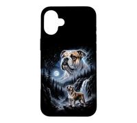 Carcasa para iPhone 16 Plus Retro Bulldog Aullando a la Luna 90s Bootleg Meme Puppy Dog