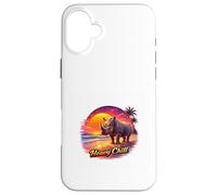 Carcasa para iPhone 16 Plus Retro Rhino Sunset Tropical Beach Ilustración