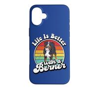 Carcasa para iPhone 16 Plus Retro Vintage Girl Life Is Better Bernese Mountain Dog Lover