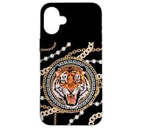 Carcasa para iPhone 16 Plus Rich Wild Tiger with Printed Gold Chains & Diamonds Style