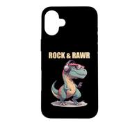 Carcasa para iPhone 16 Plus Rock and Rawr T-Rex Dinosaurio Lindo Punk Dino Divertido Rock Music
