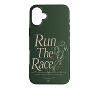 Carcasa para iPhone 16 Plus Run The Race Christian Runner Versículo de la Biblia Fe Deporte
