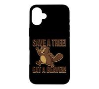 Carcasa para iPhone 16 Plus Salvar un árbol Come un Castor Divertido Amante de los Animales