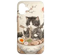 Carcasa para iPhone 16 Plus Samurai Ninja Cute Cat Ramen Bowl Japonés Acuarela Japón