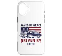 Carcasa para iPhone 16 Plus Saved by Grace, Driven by Faith - Men's Christian Muscle Car