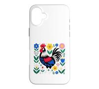Carcasa para iPhone 16 Plus Scandi Folk Art Gallo Diseño Granjero Pollo