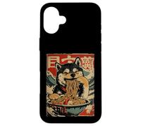 Carcasa para iPhone 16 Plus Shiba Inu Perro Comiendo Fideos Ramen Estilo japonés Ukiyo-e