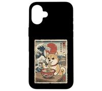 Carcasa para iPhone 16 Plus Shiba Inu Ramen Japonés Ukiyo-e Great Wave Dog Lover Art