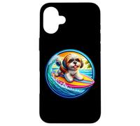 Carcasa para iPhone 16 Plus Shih Tzu Perro Surfing Lover Surfer Propietario Surfboard Rider Cool