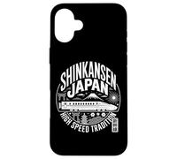 Carcasa para iPhone 16 Plus Shinkansen Japón Vintage Bullet Train & Fuji Kanji Souvenir